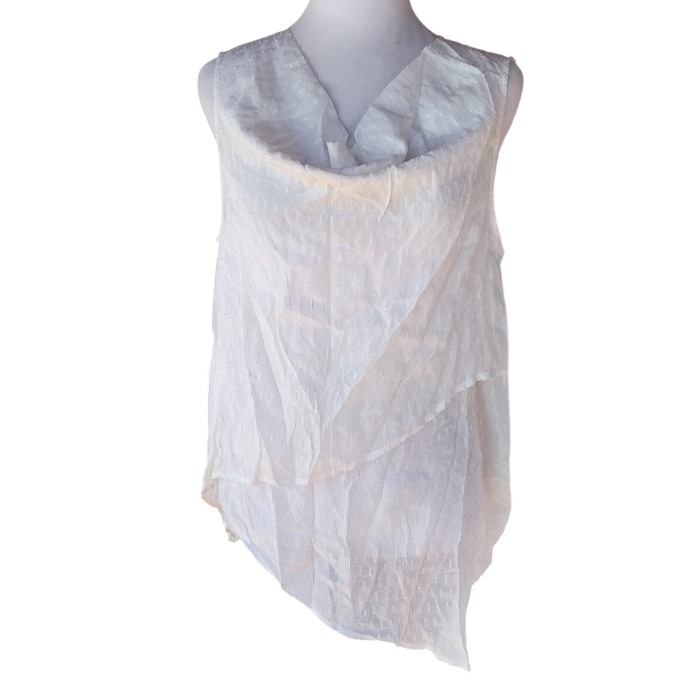 Symphony + Note White Drape Neck Asymmetric Hem Sleeveless Blouse NWT Medium